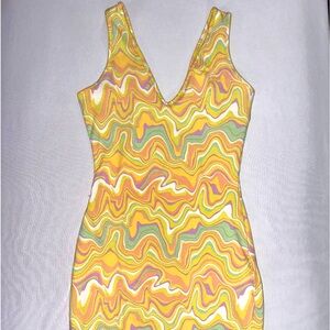 Wild Fable Size Small Bodycon Mini Dress - Yellow and Pink Swirl Pattern